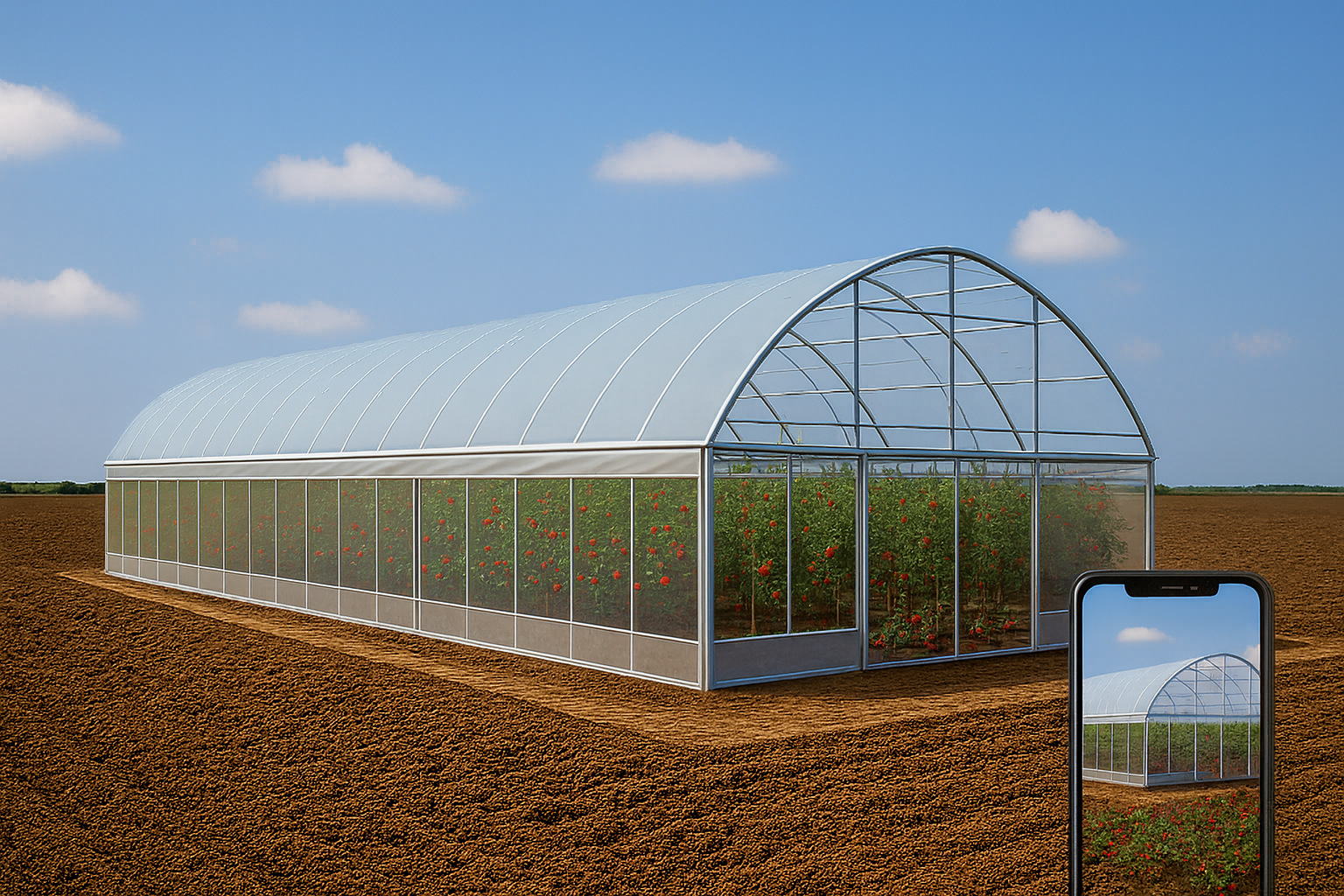 Serre de production maraîchère sous ciel bleu en Côte d’Ivoire